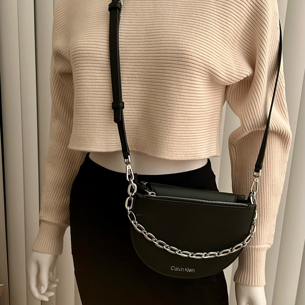 Calvin Klein Black Crossbody with Silver Chain